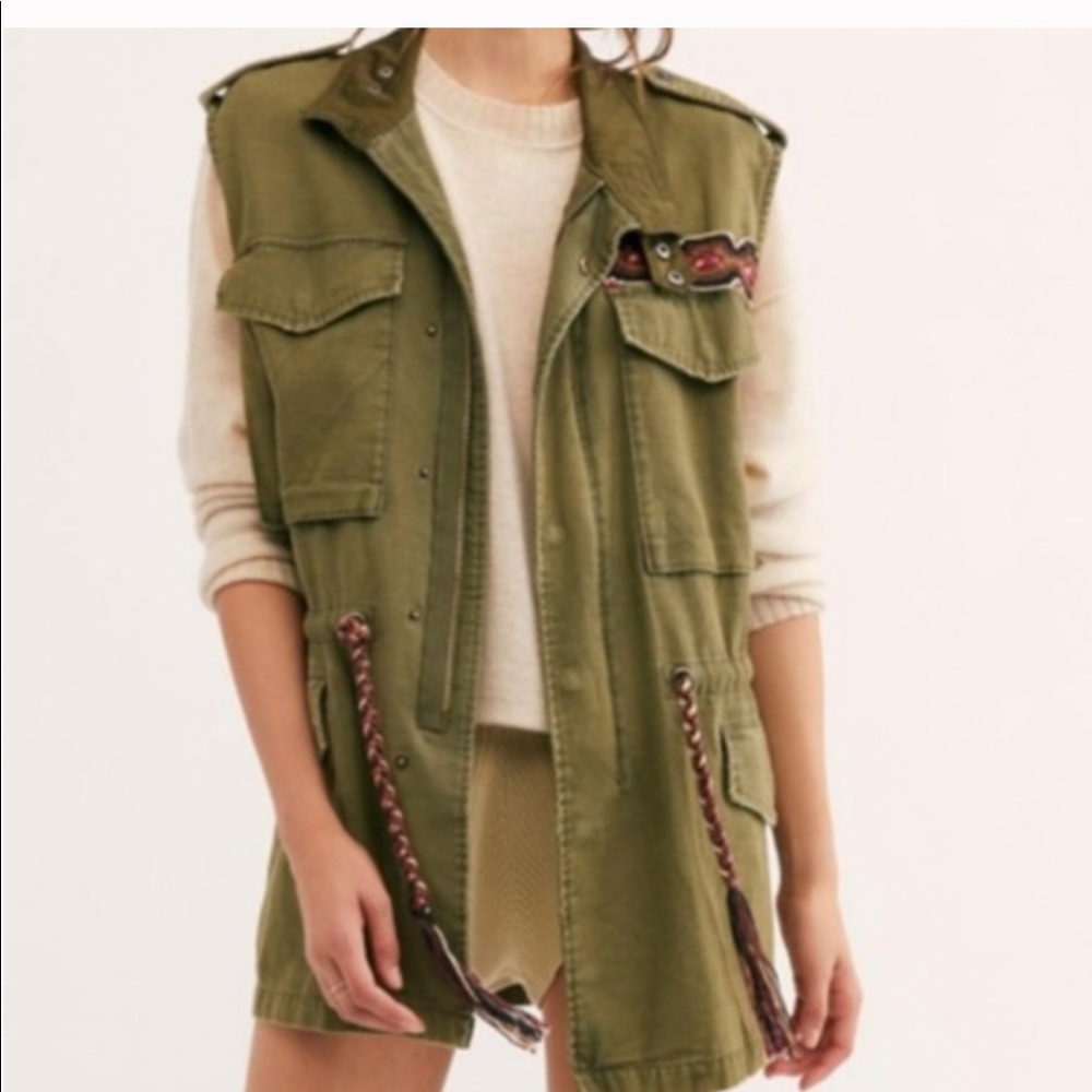 Free People We The Free Shine On Vest Jacket Military Green Utility XS